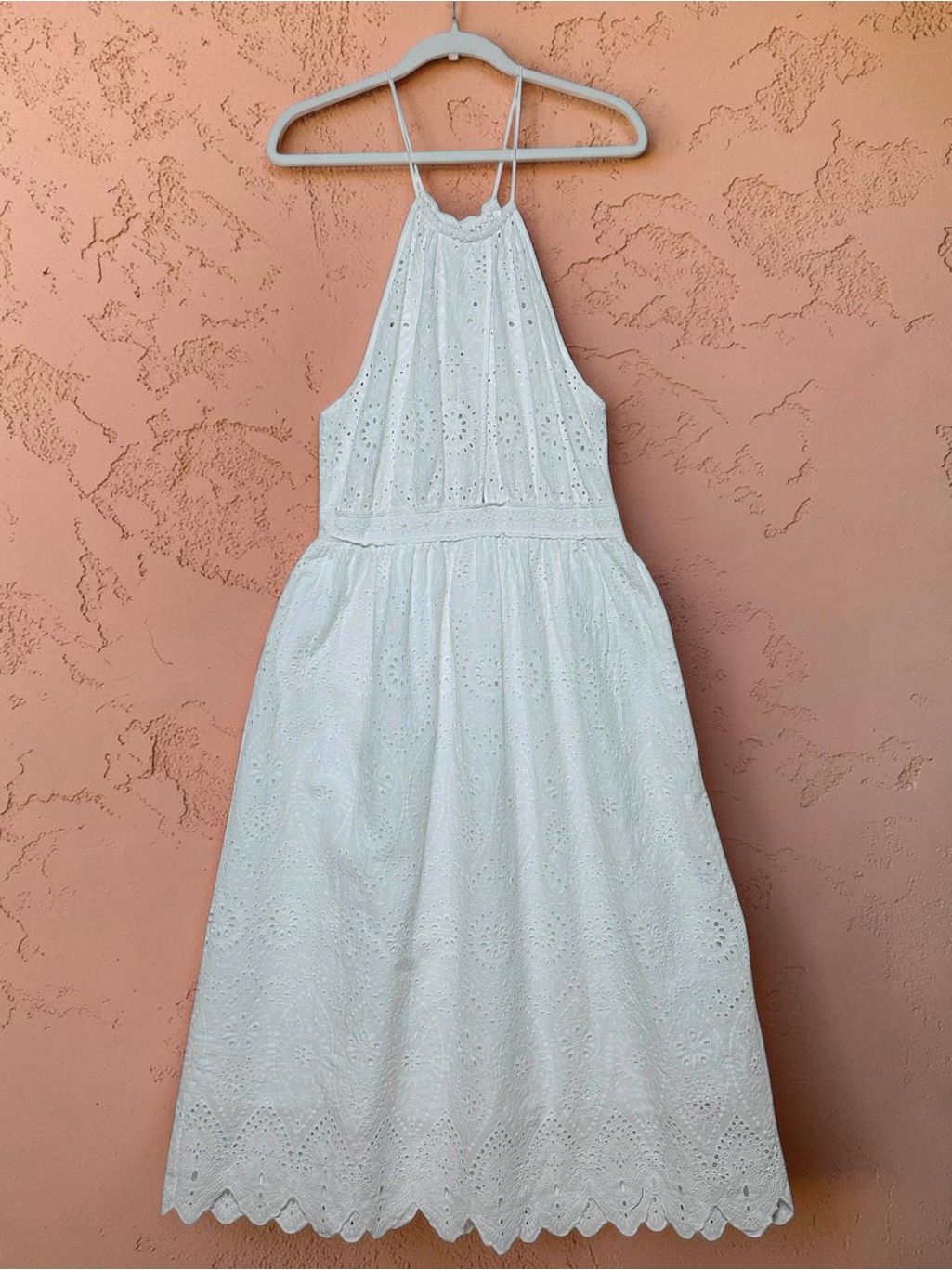 Zara L Embroidered Cotton Eyelet Lace Halter Dress Romantic Feminine Cottagecore